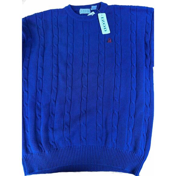 IZOD Men’s XL Royal Blue Cable Knit Cotton Sweater NWT - Picture 1 of 7
